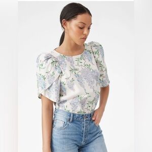 La Vie Wisteria Vine Poplin Top in Cream Combo